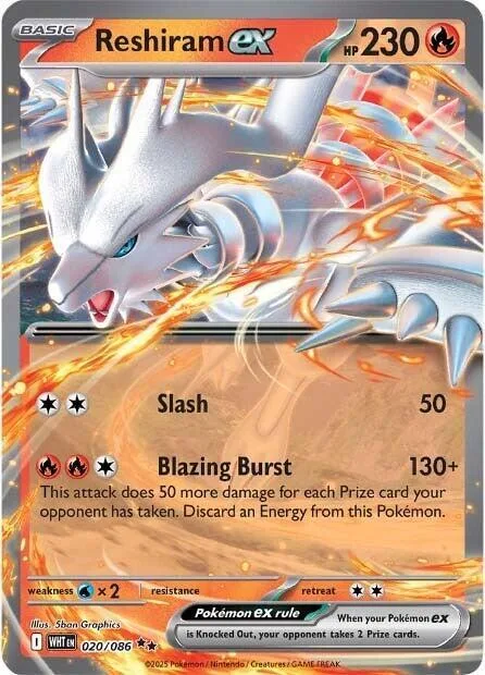 Reshiram ex #020/086 Holofoil Pokémon card from White Flare