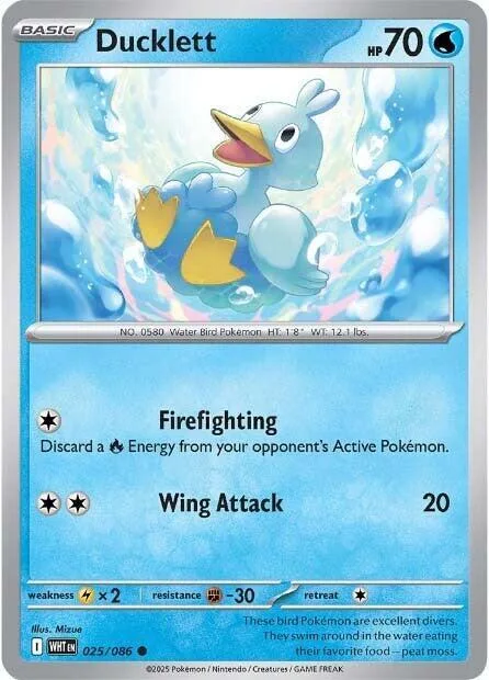 Ducklett #025/086 Reverse Holofoil Pokémon card from White Flare