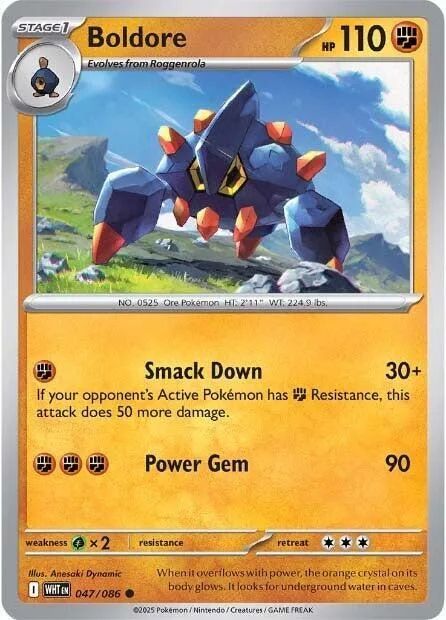 Boldore #047/086 Reverse Holofoil Pokémon card from White Flare