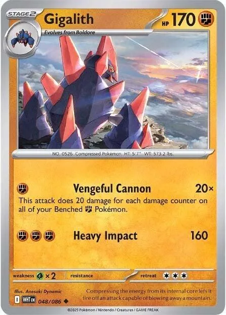 Gigalith #048/086 Reverse Holofoil Pokémon card from White Flare