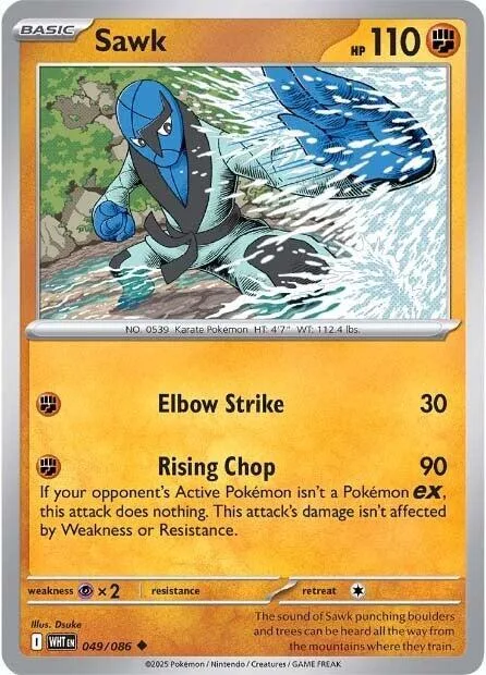 Sawk #049/086 Reverse Holofoil Pokémon card from White Flare