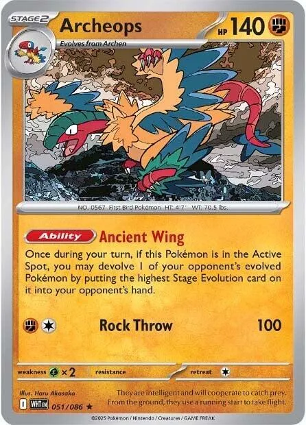 Archeops #051/086 Reverse Holofoil Pokémon card from White Flare