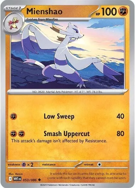Mienshao #053/086 Reverse Holofoil Pokémon card from White Flare