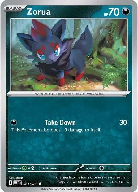 Zorua #061/086 Reverse Holofoil Pokémon card from White Flare