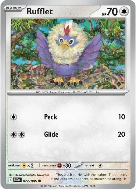Rufflet #077/086 Reverse Holofoil Pokémon card from Black Bolt