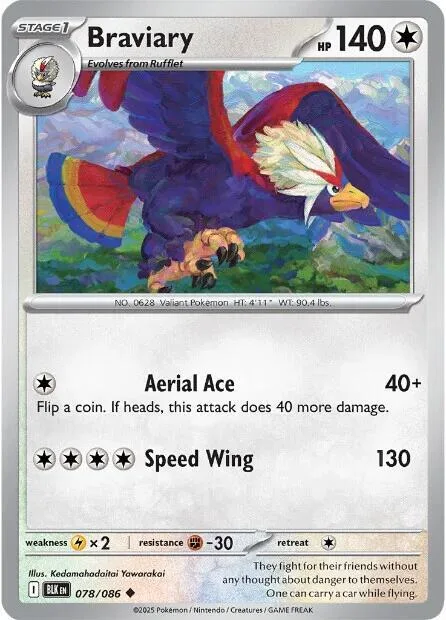 Braviary #078/086 Reverse Holofoil Pokémon card from Black Bolt