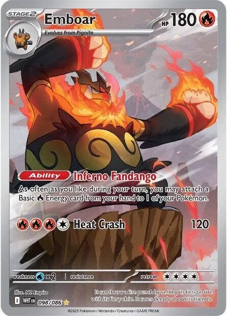 Emboar #098/086 Holofoil Pokémon card from White Flare