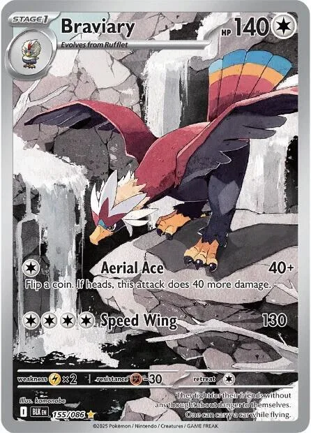 Braviary #155/086 Holofoil Pokémon card from Black Bolt