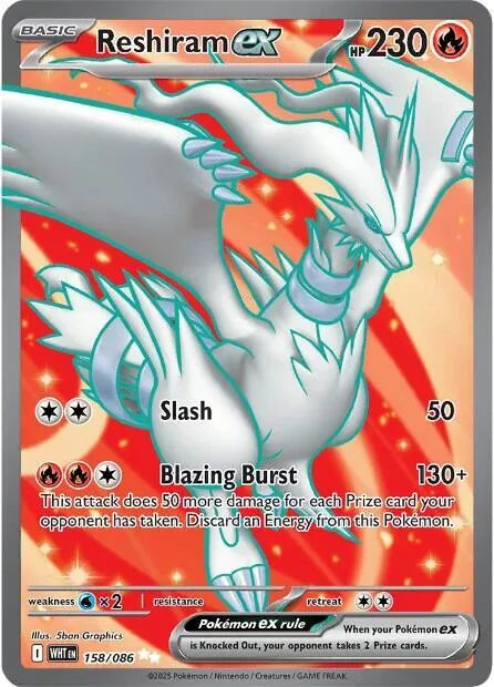 Reshiram ex #158/086 Holofoil Pokémon card from White Flare
