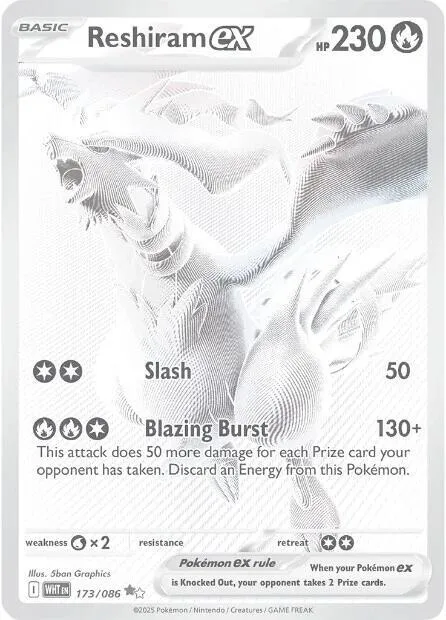 Reshiram ex #173/086 Holofoil Pokémon card from White Flare
