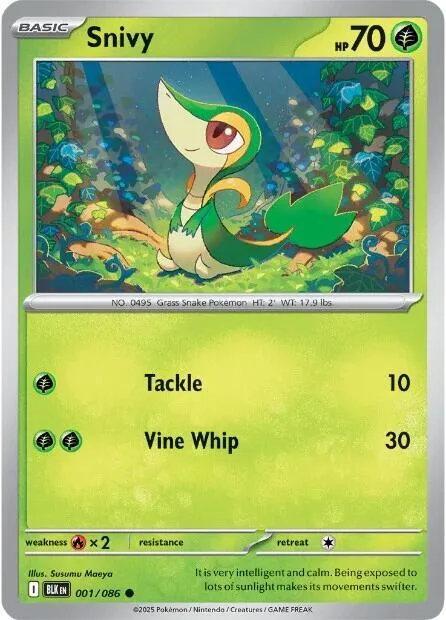 Snivy #001/086 Reverse Holofoil Pokémon card from Black Bolt