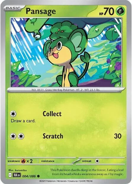 Pansage #004/086 Reverse Holofoil Pokémon card from Black Bolt