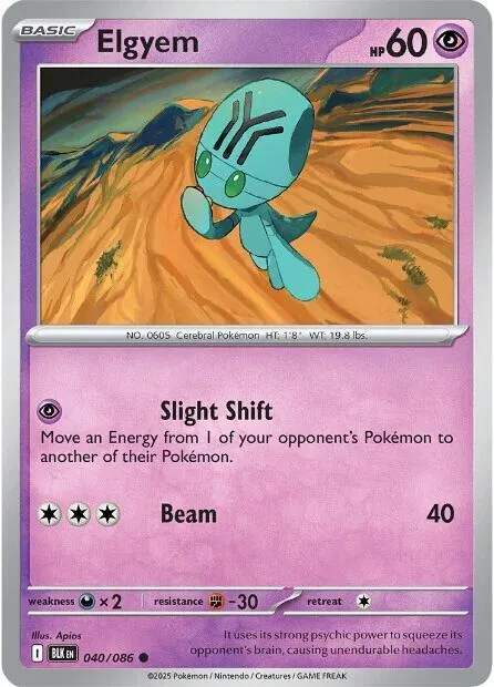Elgyem #040/086 Reverse Holofoil Pokémon card from Black Bolt