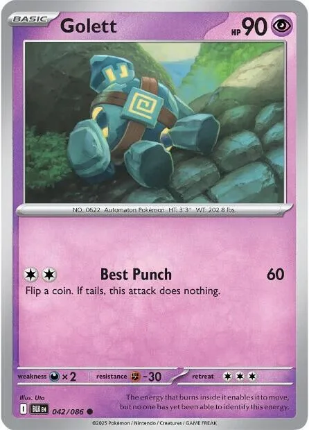 Golett #042/086 Reverse Holofoil Pokémon card from Black Bolt