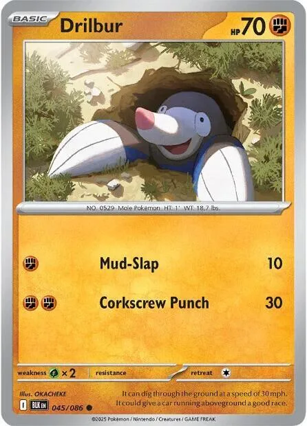 Drilbur #045/086 Pokémon card from Black Bolt