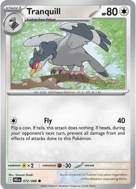 Tranquill #072/086 Pokémon card from Black Bolt