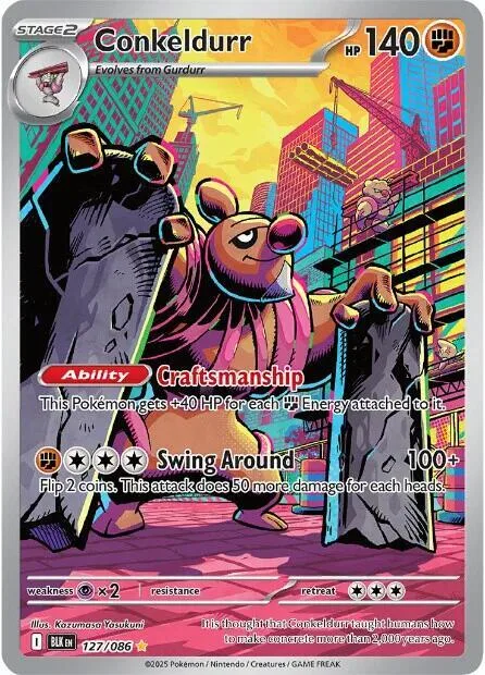 Conkeldurr #127/086 Holofoil Pokémon card from Black Bolt