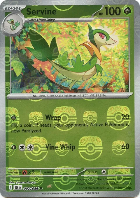 Servine Master Ball Pattern #002/086 Holofoil Pokémon card from Black Bolt