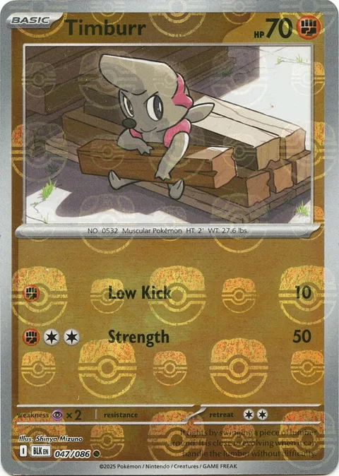 Timburr Master Ball Pattern #047/086 Holofoil Pokémon card from Black Bolt
