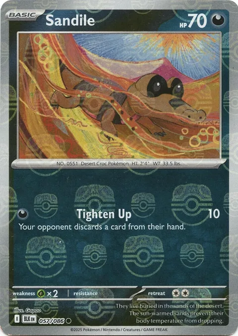 Sandile Master Ball Pattern #057/086 Holofoil Pokémon card from Black Bolt