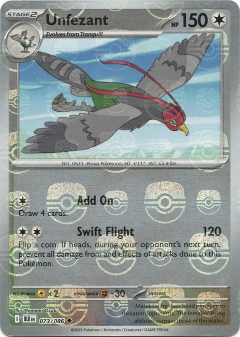 Unfezant Master Ball Pattern #073/086 Holofoil Pokémon card from Black Bolt