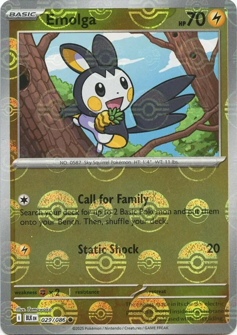 Emolga Poke Ball Pattern #029/086 Holofoil Pokémon card from Black Bolt