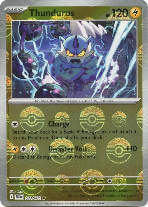 Thundurus Poke Ball Pattern #033/086 Holofoil Pokémon card from Black Bolt