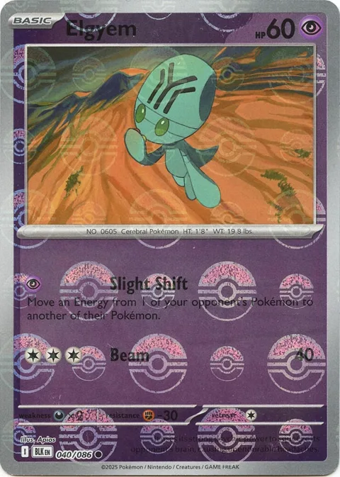 Elgyem Poke Ball Pattern #040/086 Holofoil Pokémon card from Black Bolt