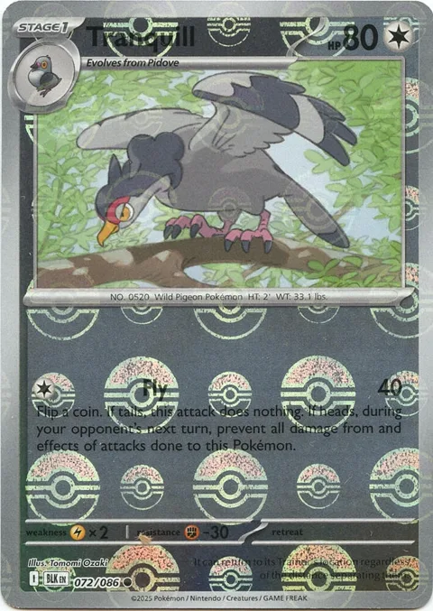 Tranquill Poke Ball Pattern #072/086 Holofoil Pokémon card from Black Bolt