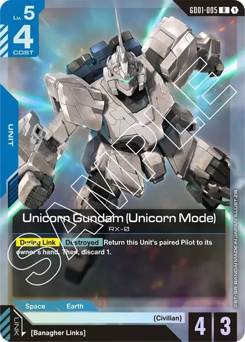 Unicorn Gundam Unicorn Mode GD01-005 GD01 Gundam card from Newtype Rising