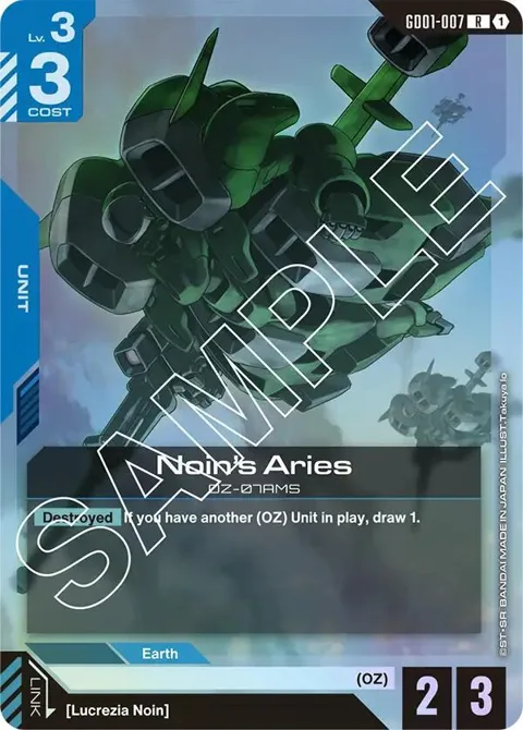 Noin's Aries GD01-007 Gundam card from Newtype Rising