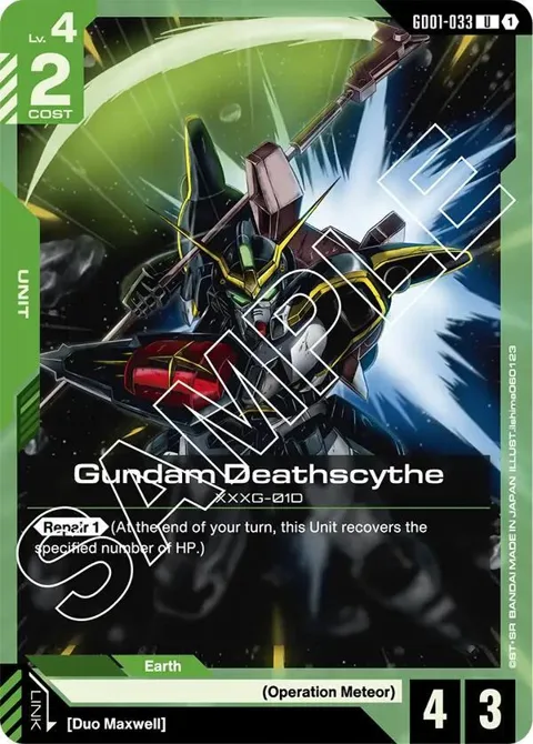Gundam Deathscythe GD01-033 Gundam card from Newtype Rising