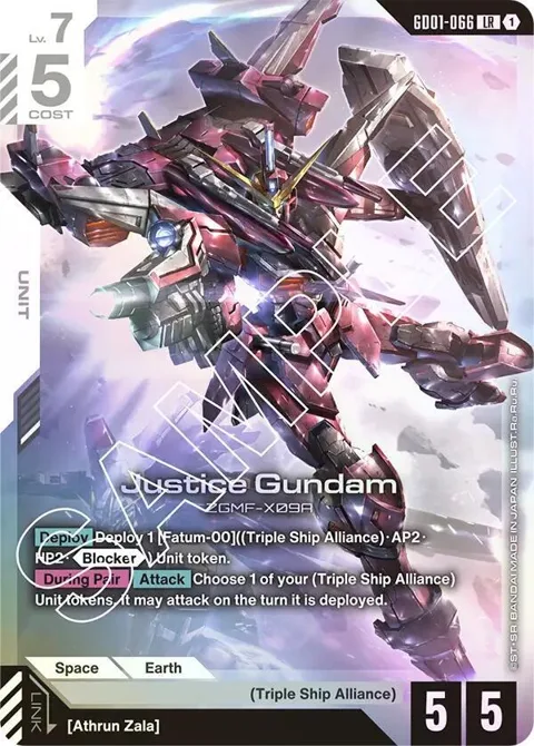 Justice Gundam GD01-066 Gundam card from Newtype Rising