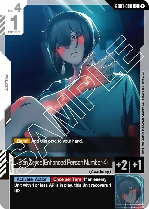 Elan Ceres Enhanced Person Number 4 GD01-098 Gundam card from Newtype Rising