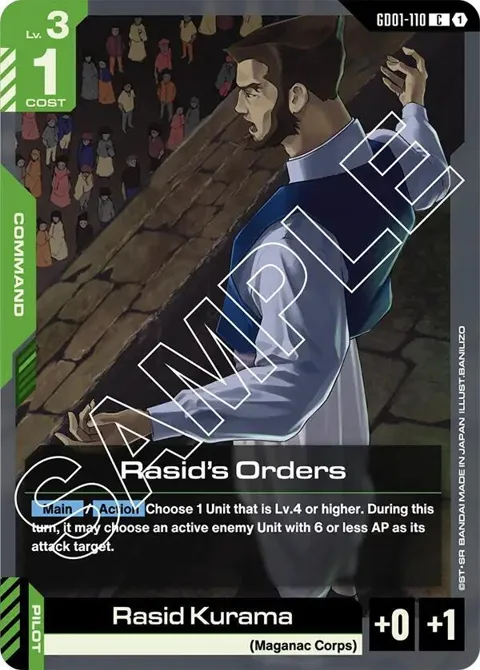 Rasid's Orders GD01-110 Gundam card from Newtype Rising