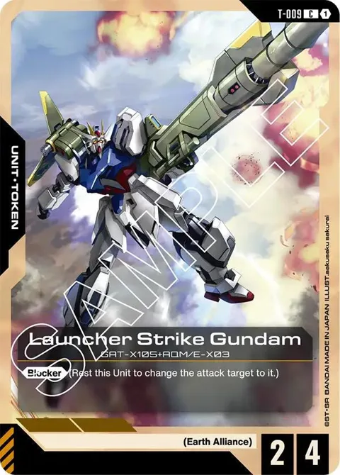 Launcher Strike Gundam Token T-009 Gundam card from Newtype Rising