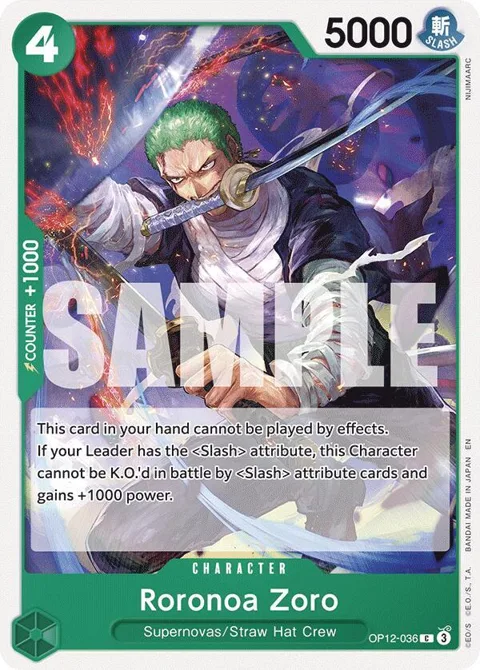Roronoa Zoro OP12-036 One Piece card from Legacy of the Master