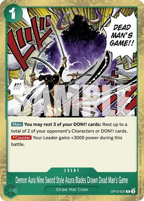 Demon Aura Nine Sword Style Asura Blades Drawn Dead Man's Game OP12-037 One Piece card from Legacy of the Master