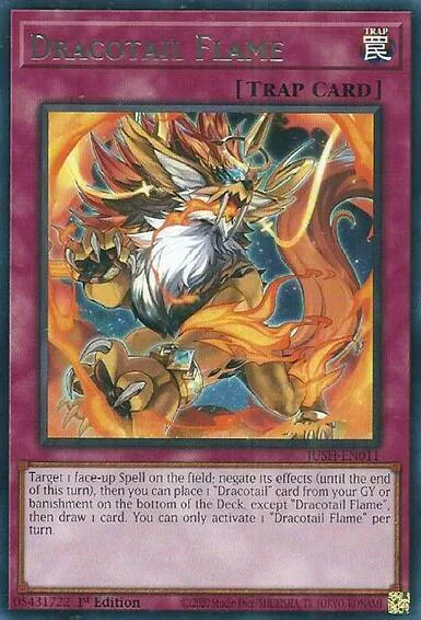 Dracotail Flame JUSH-EN011 Yu-Gi-Oh card from Justice Hunters