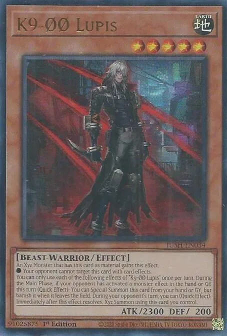 K9-00 Lupis JUSH-EN034 Yu-Gi-Oh card from Justice Hunters