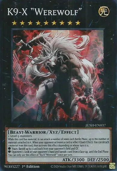 K9-X "Werewolf" JUSH-EN037 Yu-Gi-Oh card from Justice Hunters