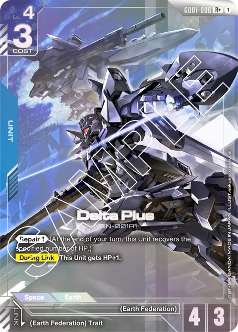 Delta Plus R+ GD01-006 Gundam card from Newtype Rising