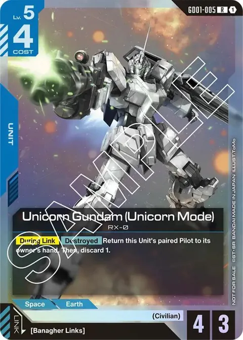 Unicorn Gundam Unicorn Mode Launch Event GD01-005 Gundam card from Gundam Promotional Cards