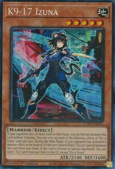 K9-17 Izuna Collector's Rare JUSH-EN031 Yu-Gi-Oh card from Justice Hunters