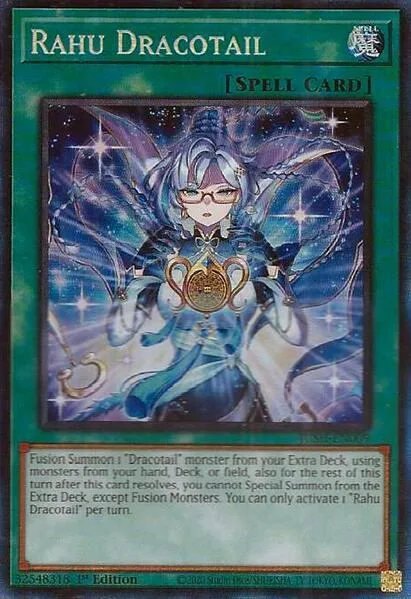 Rahu Dracotail Collector's Rare JUSH-EN009 Yu-Gi-Oh card from Justice Hunters
