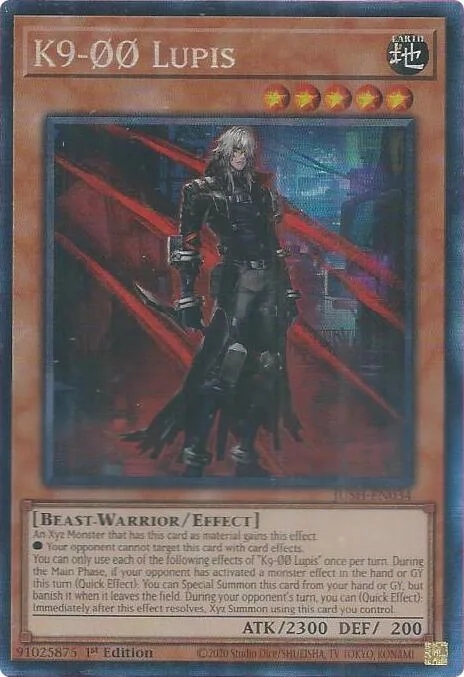 K9-00 Lupis Collector's Rare JUSH-EN034 Yu-Gi-Oh card from Justice Hunters