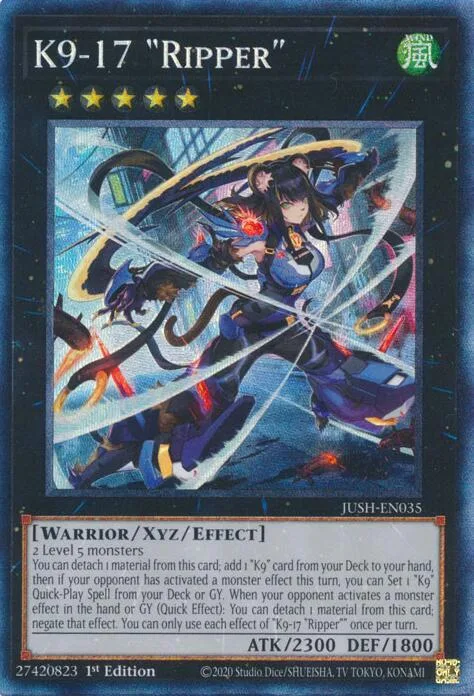 K9-17 "Ripper" Collector's Rare JUSH-EN035 Yu-Gi-Oh card from Justice Hunters