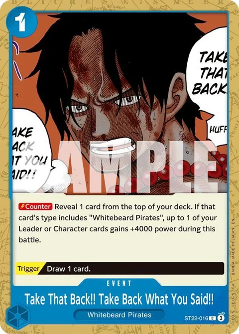 Take That Back!! Take Back What You Said!! ST22-016 One Piece card from Starter Deck 22: Ace & Newgate