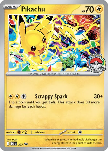 Pikachu - 225 World Championship 2025 #225 Pokémon card from Scarlet & Violet Promo Cards