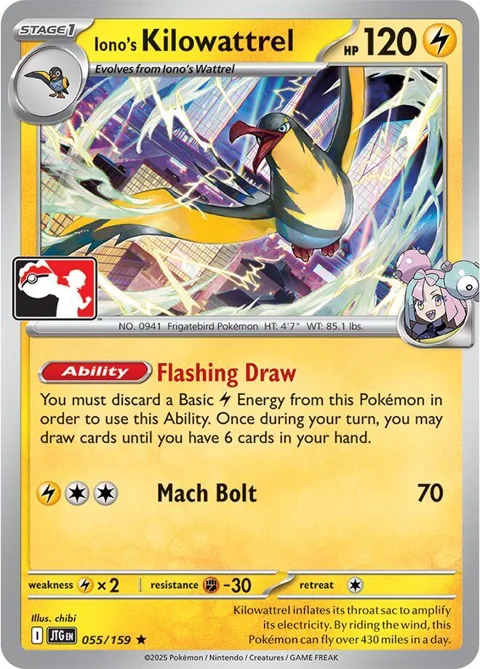 Iono's Kilowattrel #055/159 Pokémon card from Prize Pack Series Cards